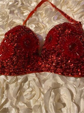 Sequin Embellished Red Bra Top - Women Intimates & Sleepwear